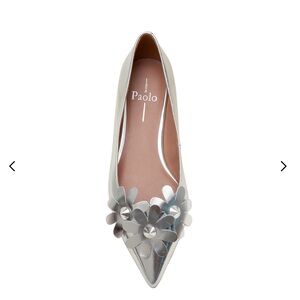 Paolo Silver Pointed Toe Floral Applique Flats